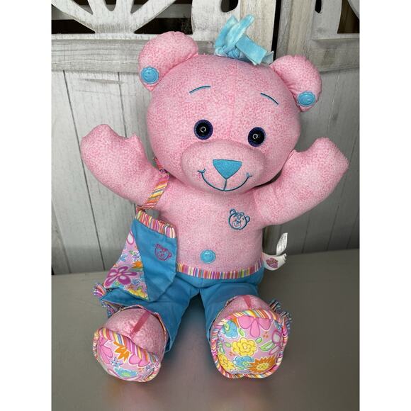 Vintage Doodle Bear Plush Stuffed Animal 16" Pink Blue Toy Teddy Bear - Picture 1 of 5